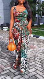 Women U-neck Printed Vacation Casual Style Dress
