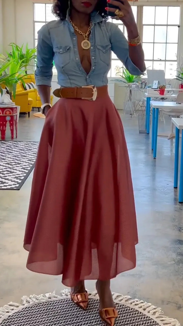 Womens Collar Shirt+ Half Skirt Casual Suit