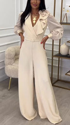 Women Lapel Printed Temperament Casual Jumpsuit