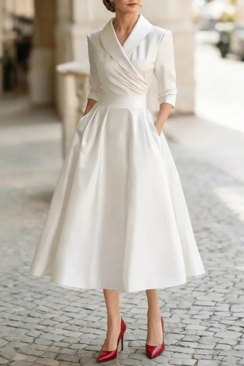 Women's Elegant Waist Defined A Line Hem Dress