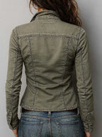 Slim Fit Western Utility Washed Green Zip-Up Top