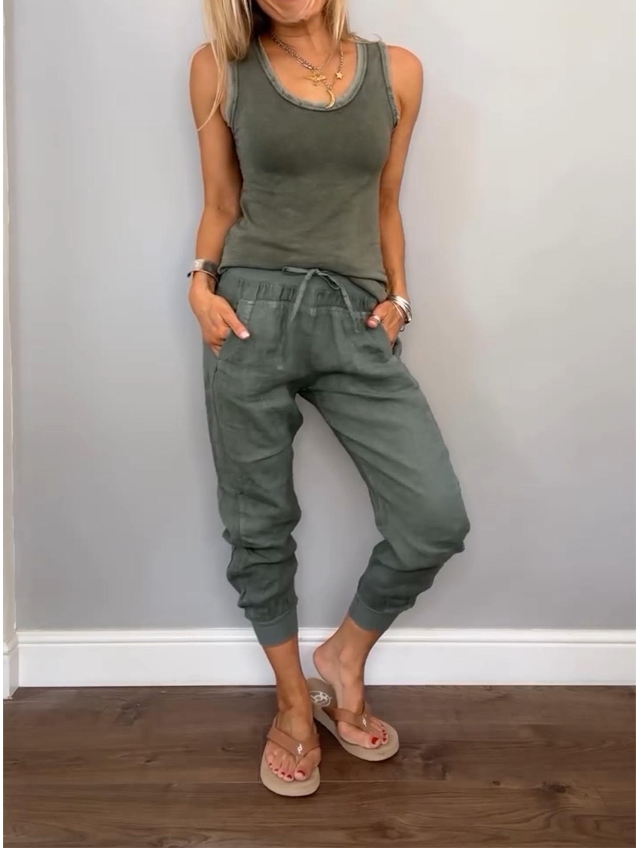 Women's Daliy Summer Cotton and Linen Casual Two-piece Set