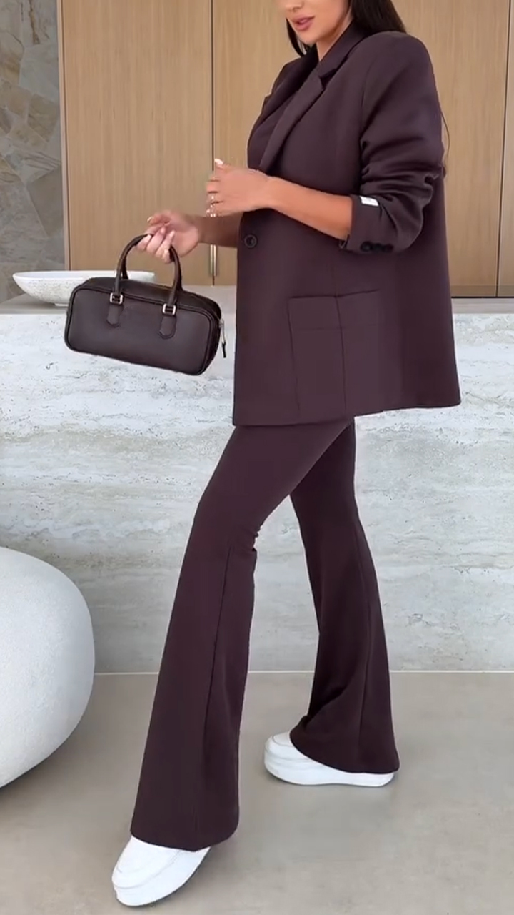 Womens Lapel Solid Color Temperament Commuter Set