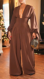 Women Splicing Solid Color Temperament Casual Jumpsuit