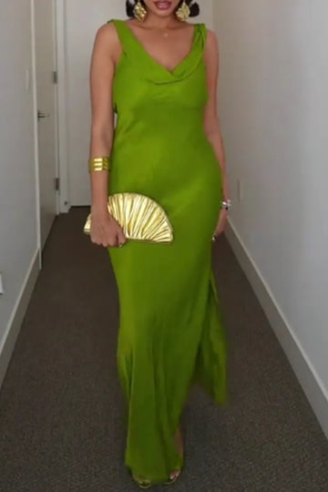 Women's Cowl Neck High Slit Long Party Dress