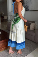 Women's  Casual Chic Summer Halter Neck Cover-Up Dress with Contrast Color Block
