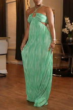 Women's Resort Fashion Halter Waist Cutout Dress