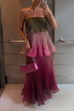 Women's Resort Gradient Tiered Pleated Dress