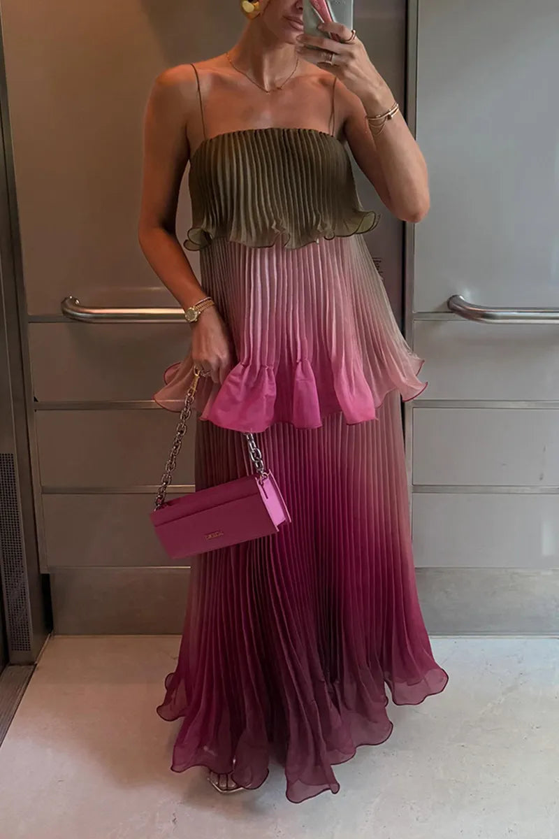 Women's Resort Gradient Tiered Pleated Dress