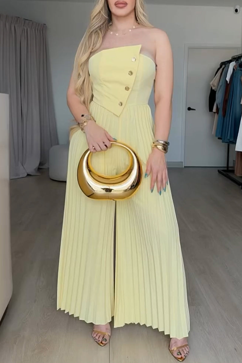 Women's Fashion Trim Wide Leg Bustier Jumpsuit