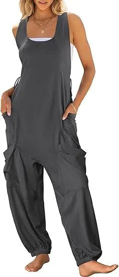 Women's Round Sleeveless Casual Jumpsuit