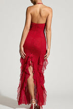 Women's Sleeveless Beaded Backless Slit Bodycon Long Party Dress