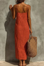 Women's Casual Casual Vacation Textured Linen Sleeveless Straight Maxi Dress