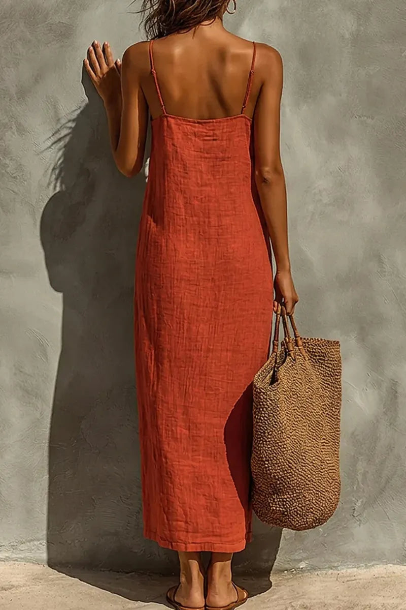 Women's Casual Casual Vacation Textured Linen Sleeveless Straight Maxi Dress