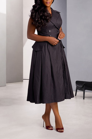 Women's Commuter Fashion Lapel Stripe Dress