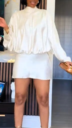 Women Round Neck Long Sleeved Top + Skirt Elegant Temperament Suit