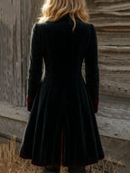 Vintage Contrast Trim Velvet Long Jacket