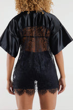 Women V-neck Splicing Printed Hollow Casual Top