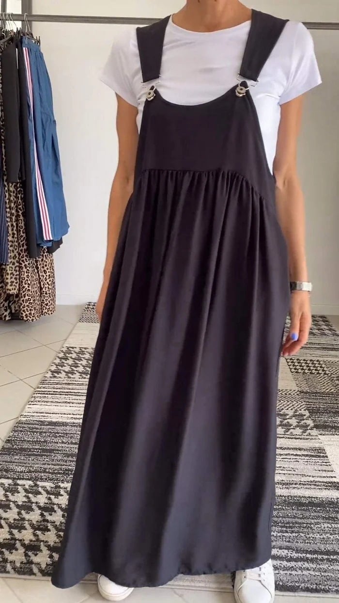 Relaxed Fit Cotton and Linen Suspender Dress