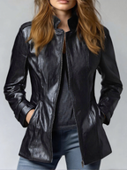 Women's Vintage Stand Collar Faux Leather Jacket