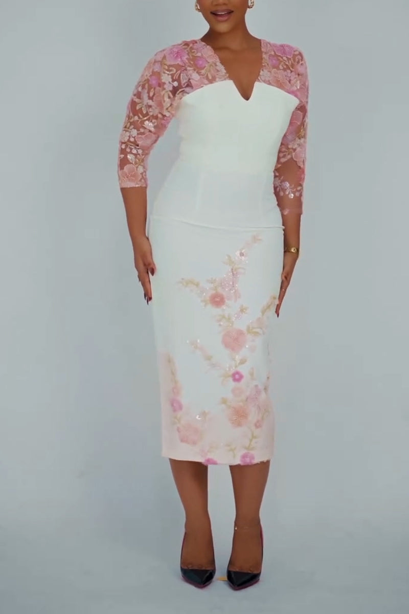 Women's Elegant Floral Lace Panel Dress