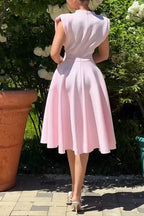 Women's Elegant Wide Shoulder Beaded A Line Midi Dress