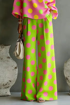 Women Colorful Polka Dot Off Shoulder Top+ Wide Leg Pants Two-piece Set