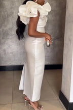 Women's Elegant Flounce-Sleeve Beaded Maxi Dress