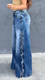 Women's Open-leg Washed Wide-leg Casual Jeans