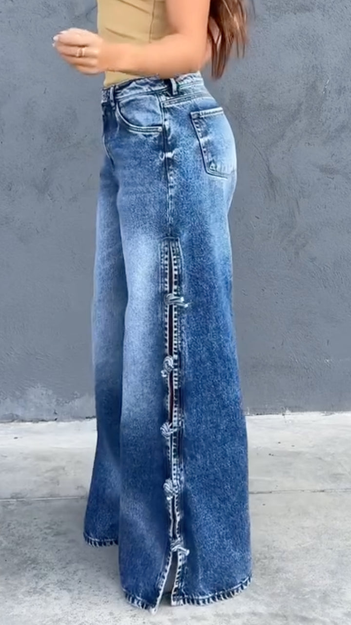 Women's Open-leg Washed Wide-leg Casual Jeans