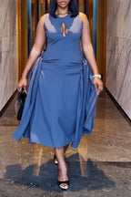 Women's Elegant Side-Tie Cutout-Neckline Midi Dress