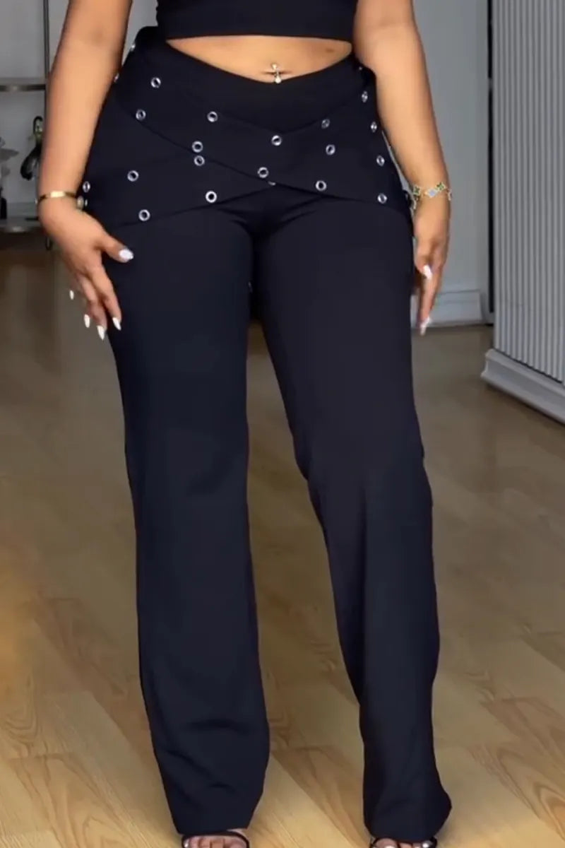 Womens Spliced Hollow Top+ Pants Casual Set with Temperament