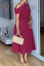 Women's Elegant One Shoulder A Line Hem Dress