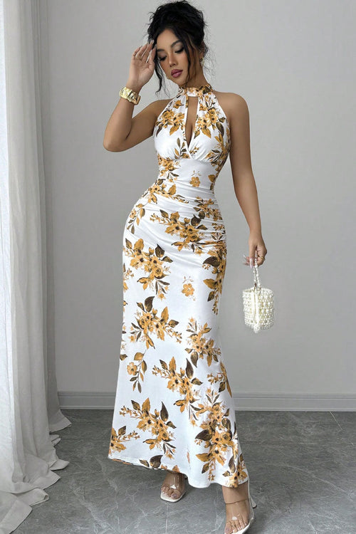 French Vintage Floral Bodycon Dress Long Dress