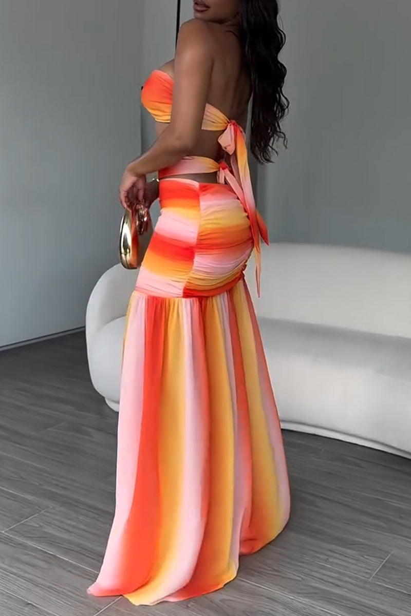 Women's Resort Color Block Gradient Cutout Dress