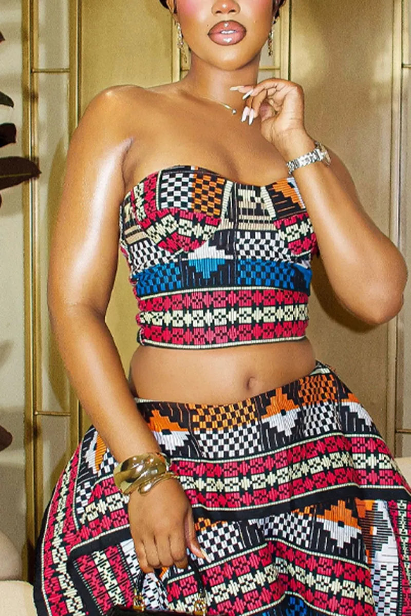 Women's African Ankara Print Strapless Tube Top Or Asymmetrical Skirt