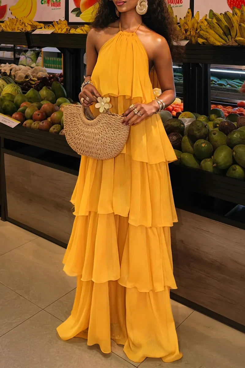 Women's Resort Layered Hem Halter Dress