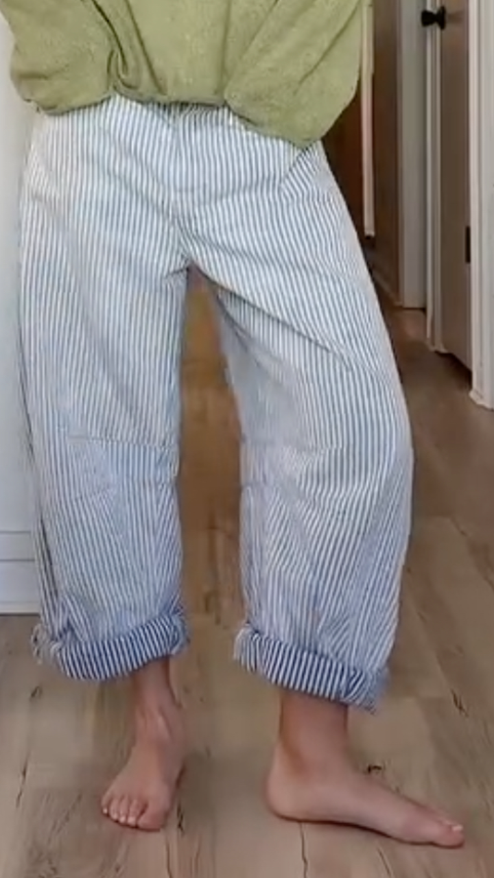 Women's Round Neck Sweater + Striped Trousers Casual Suit