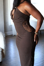 Women's Casual Bodycon Halter Midi Dress Ribbed Knit Cutout Sleeveless Party Dress