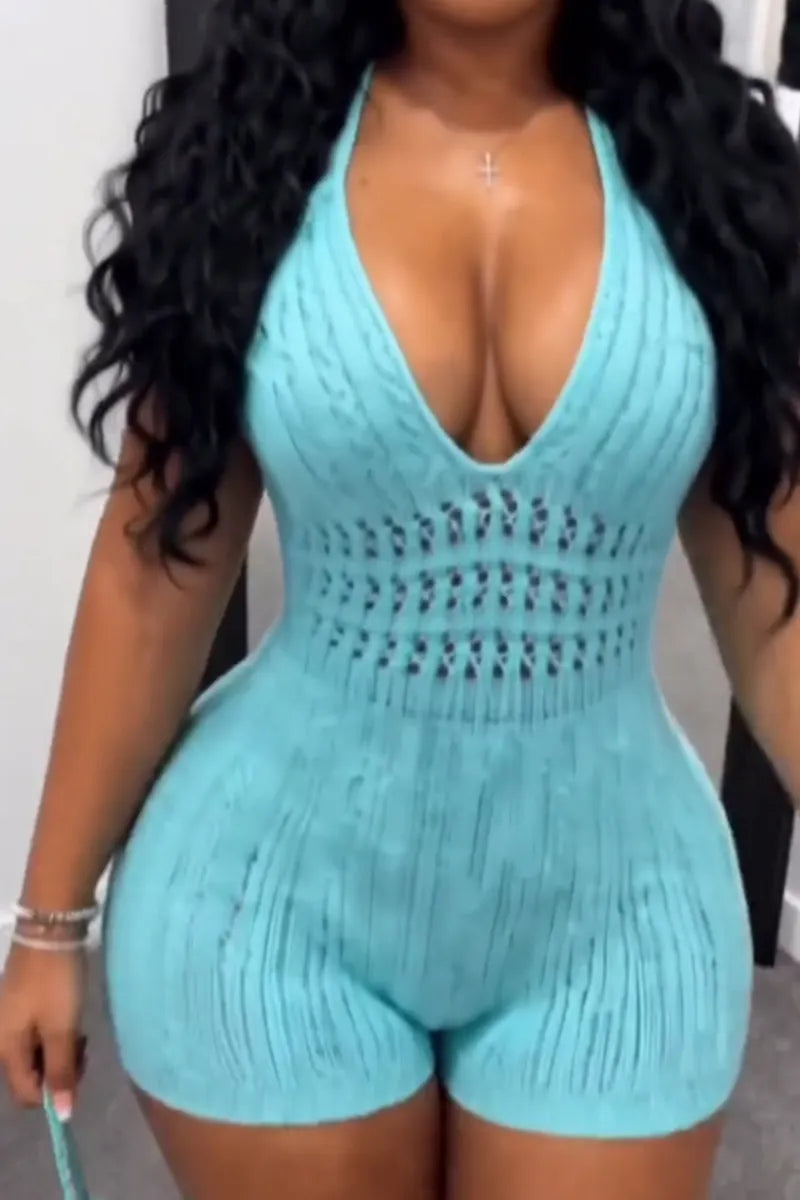 Women's Cut Out Backless Lace Up Vacation Romper