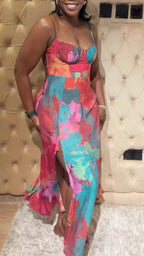 Women Strapless Sleeveless Printed Casual Dress