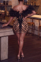 Women's Elegant Mesh Off-Shoulder Rhinestone Bodycon Dress