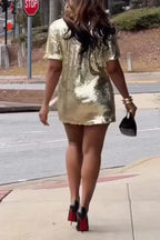Women's Casual Sequin Short Sleeve Mini Dress