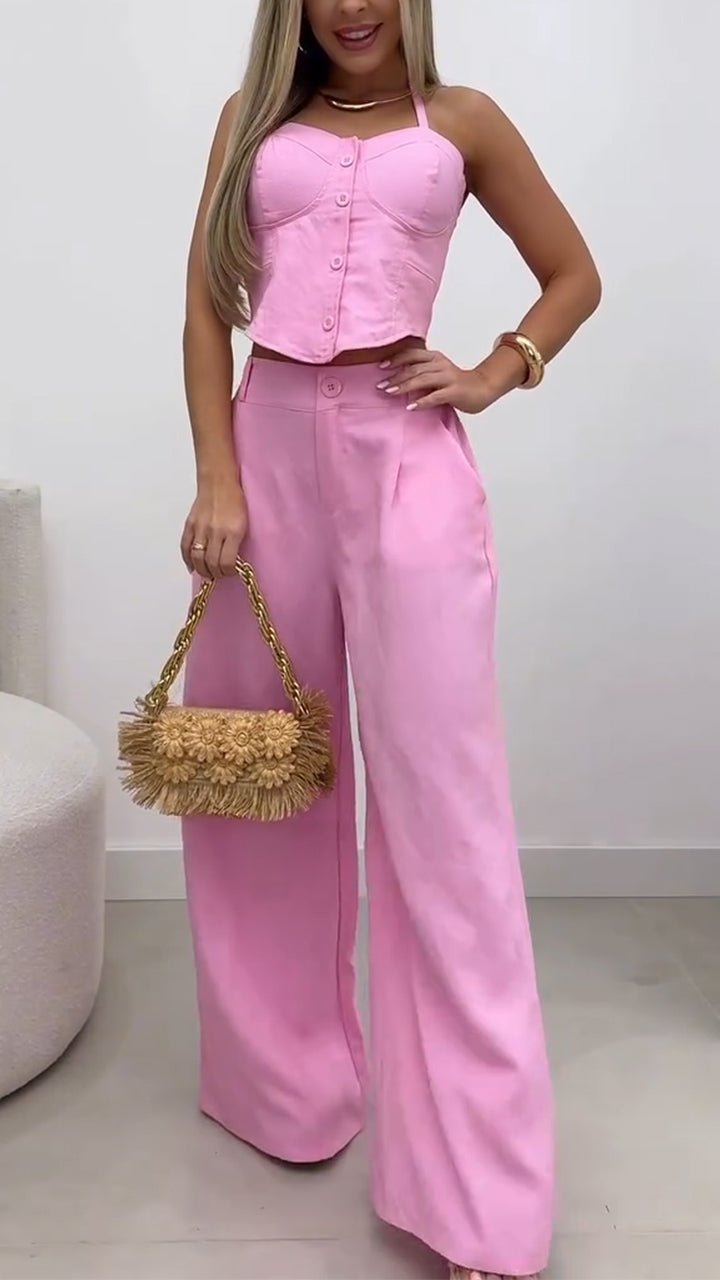 Women Halter-breasted Top + Pants Casual Suit