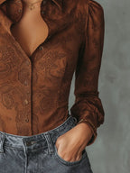Retro Paisley Eco-friendly Suede Long-sleeved Blouse