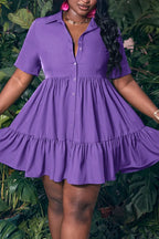 Women's Summer Casual Dress With Standard Shoulder, Cinched Waist Design And Round Neck Hem