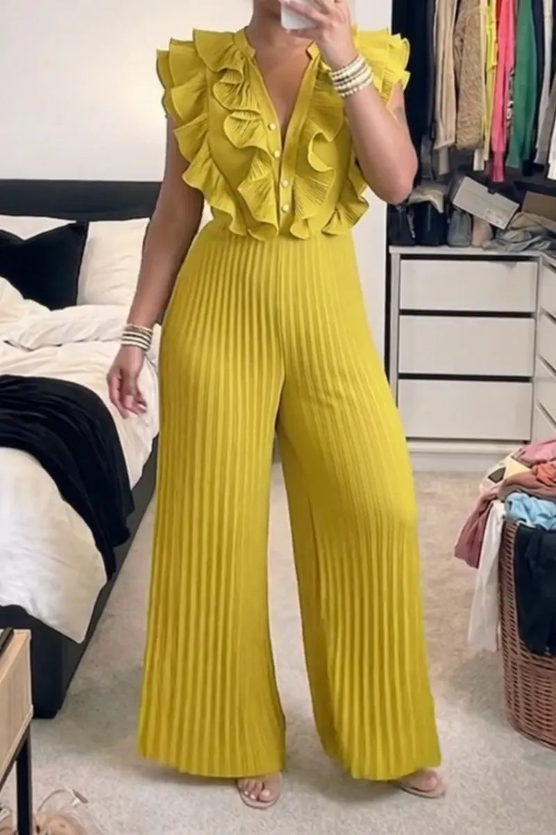 Women's Pleated Long Jumpsuit Commuter Style
