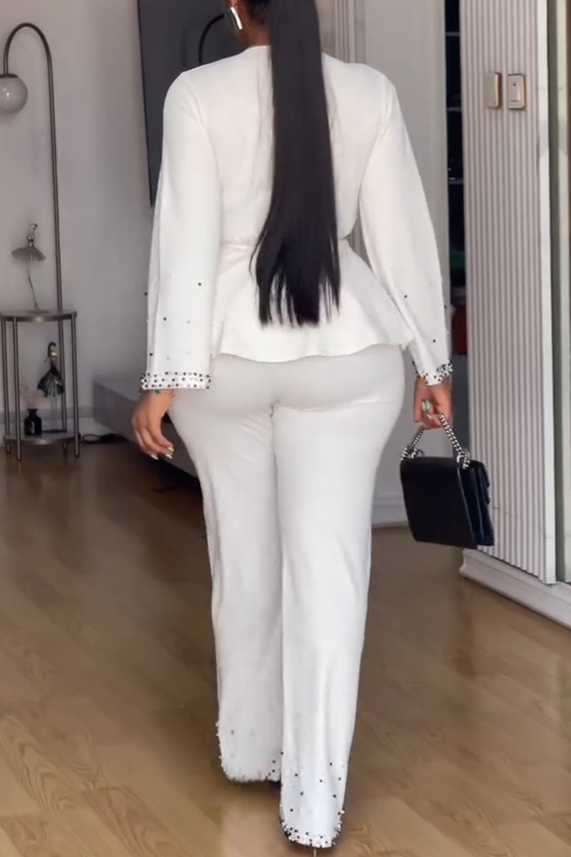 Women's Elegant V-Neck Beaded Flounce Shirts & Pants
