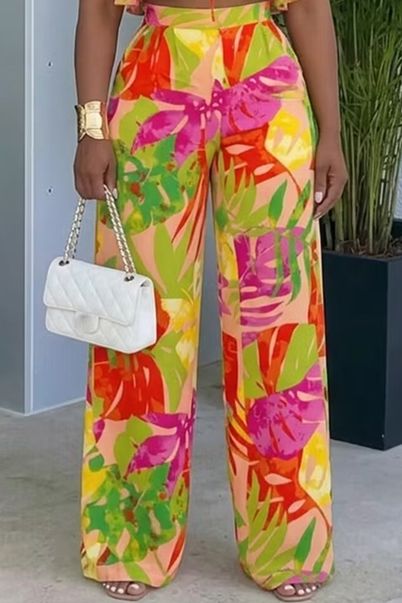 Women's Printed Spaghetti Strap Cropped Top Or Wide Leg Pants