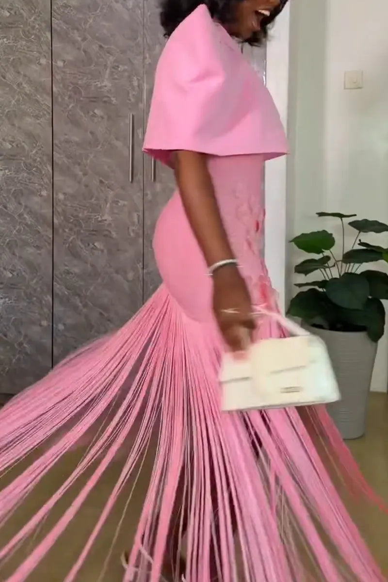 Women's Elegant Party Fringe Two Piece Maxi Dress